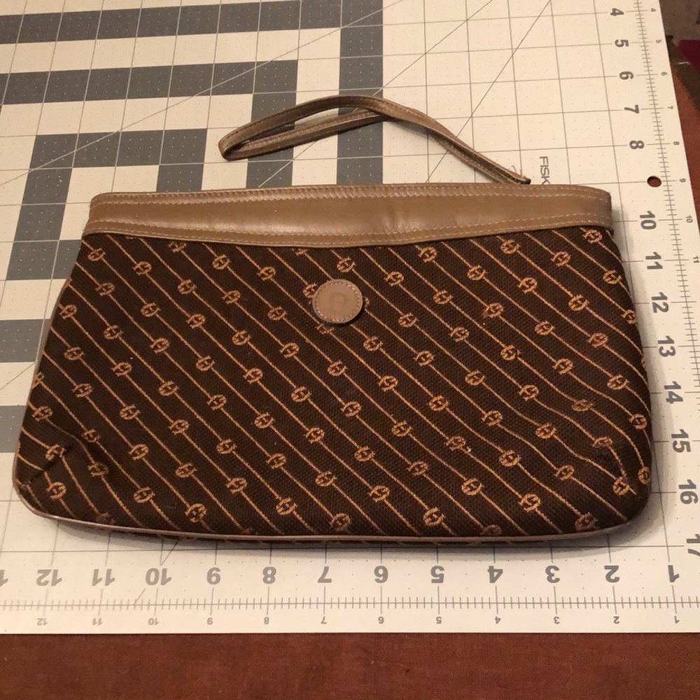 Brown Aigner cloth 8 in x 13 in  clutch with zipper